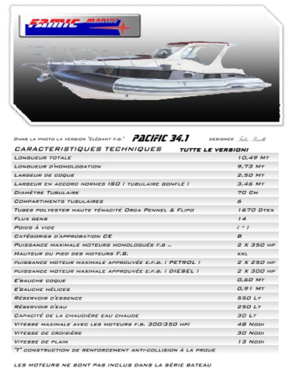 CARATTERISTICHE TECNICHE PACIFIC 34.1 FRA